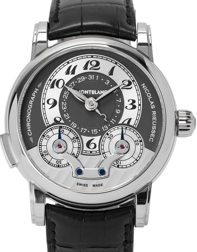 Montblanc Nicolas Rieussec 102333  Arabic Numerals  2008  Very Good  Case Material White Gold  Bracelet Material: Leather