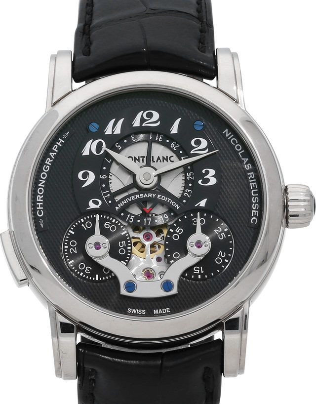 Montblanc Nicolas Rieussec 106485  Arabic Numerals  2011  Very Good  Case Material White Gold  Bracelet Material: Leather