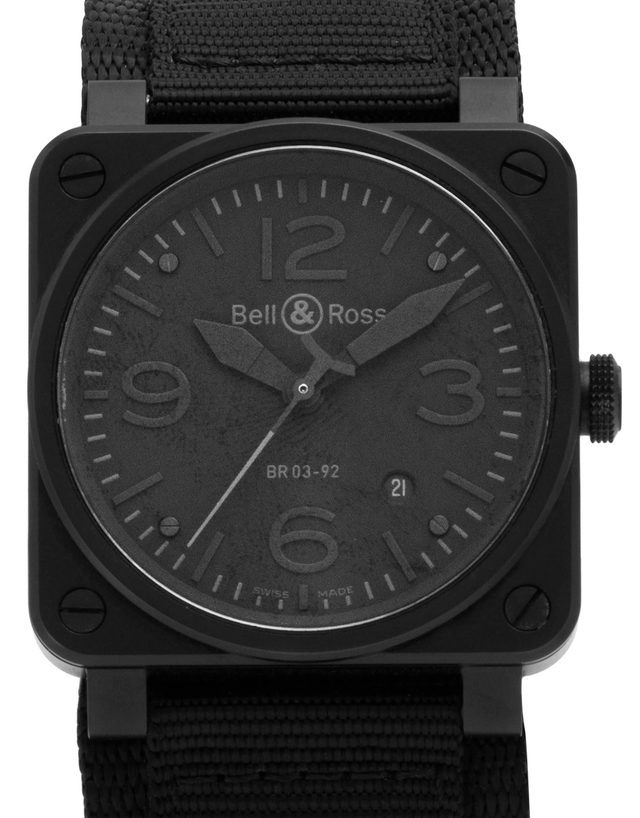 Bell And Ross Br03-92 Br03-92-s  Baton  2011  Very Good  Case Material Steel  Bracelet Material: Rubber