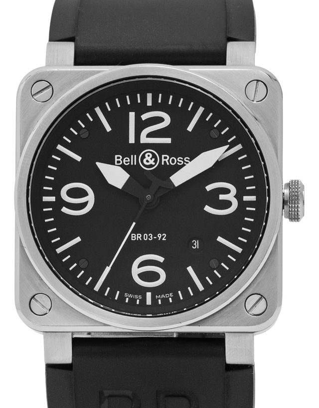 Bell And Ross Br03-92 Br03-92-s  Baton  2014  Very Good  Case Material Steel  Bracelet Material: Rubber