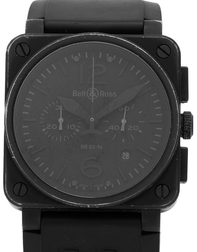 Bell And Ross Br03-94 Chronograph Br03-94  Baton  2014  Used  Case Material Steel  Bracelet Material: Rubber