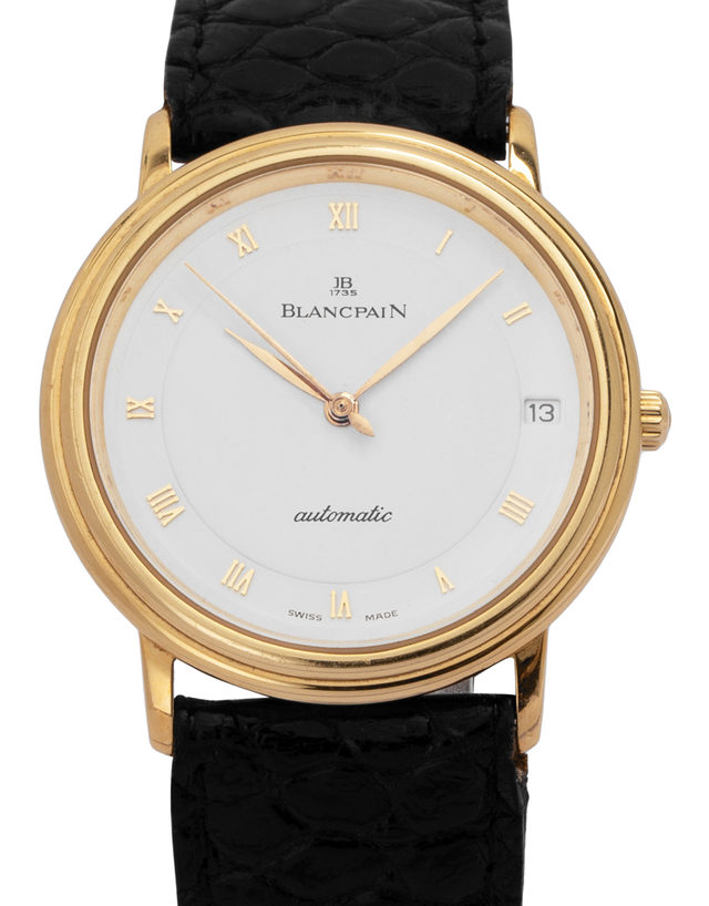 Blancpain Villeret  1195  Roman Numerals  1990  Very Good  Case Material Yellow Gold  Bracelet Material: Leather