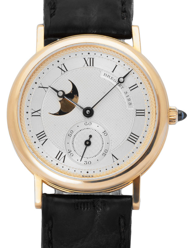 Breguet Classique Moonphase 3300ba  Roman Numerals  1994  Very Good  Case Material Yellow Gold  Bracelet Material: Leather