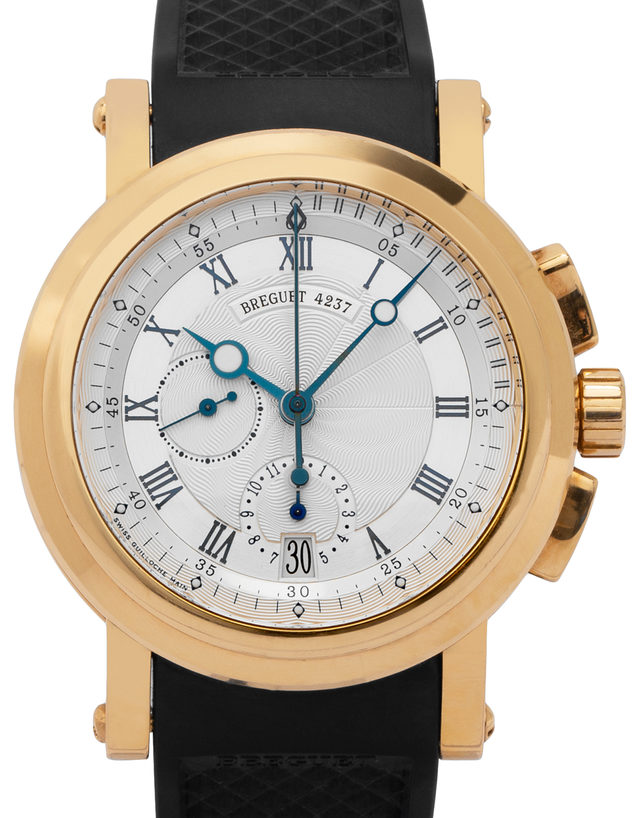 Breguet Marine 5827ba/12/9z8  Roman Numerals  2007  Very Good  Case Material Yellow Gold  Bracelet Material: Leather