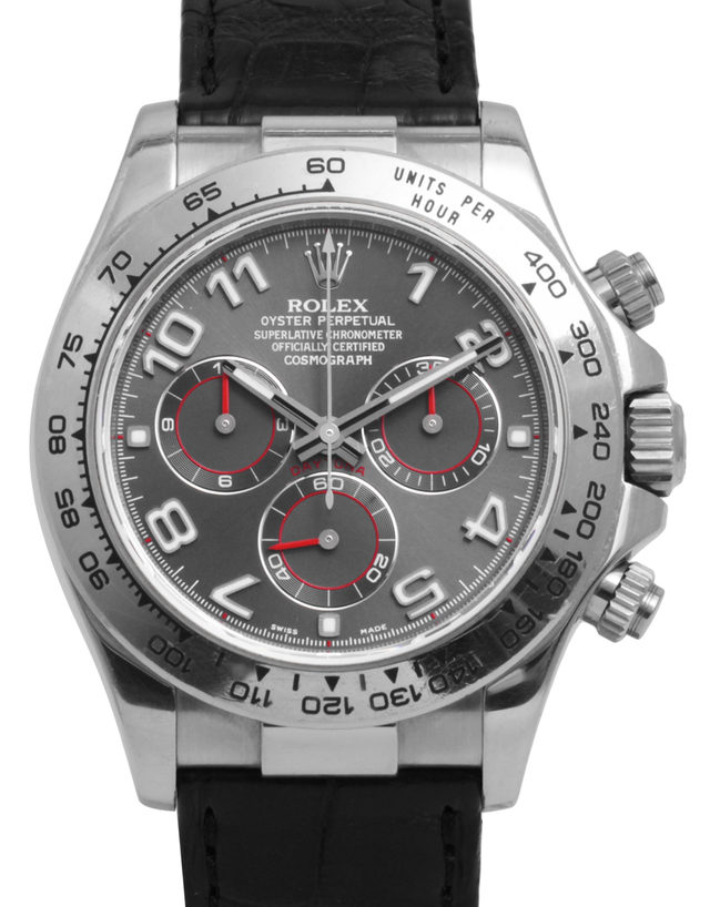 Rolex Daytona 116519  Arabic Numerals  2008  Very Good  Case Material White Gold  Bracelet Material: Leather