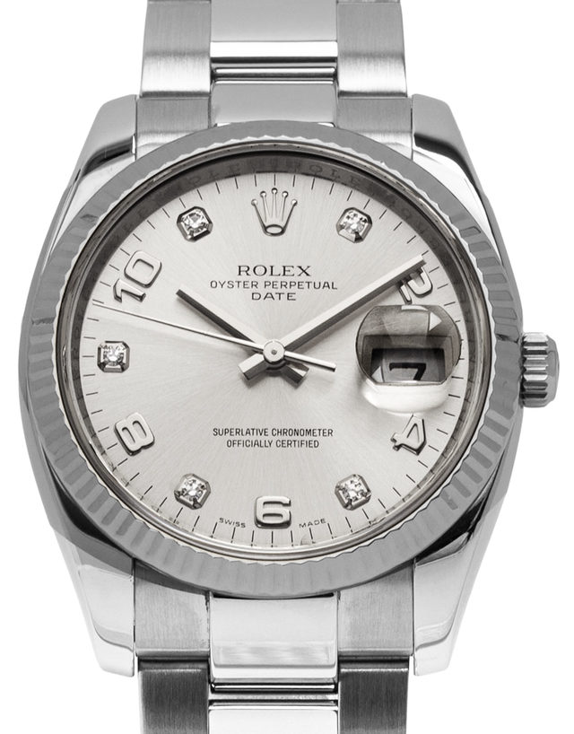 Rolex Oyster Perpetual Date 115234  Arabic Numerals  2010  Very Good  Case Material Steel  Bracelet Material: Steel