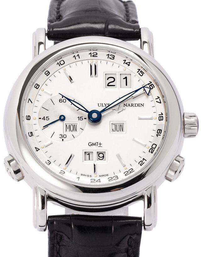 Ulysse Nardin Gmt Perpetual 320-22  Baton  2001  Very Good  Case Material White Gold  Bracelet Material: Leather