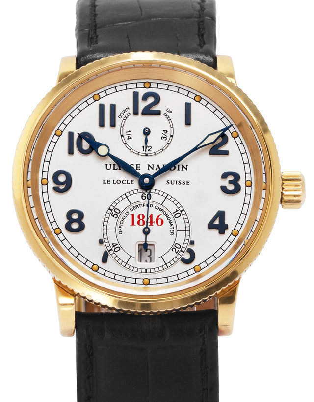 Ulysse Nardin Marine Chronometer 261-77  Arabic Numerals  1998  Very Good  Case Material Yellow Gold  Bracelet Material: Leather