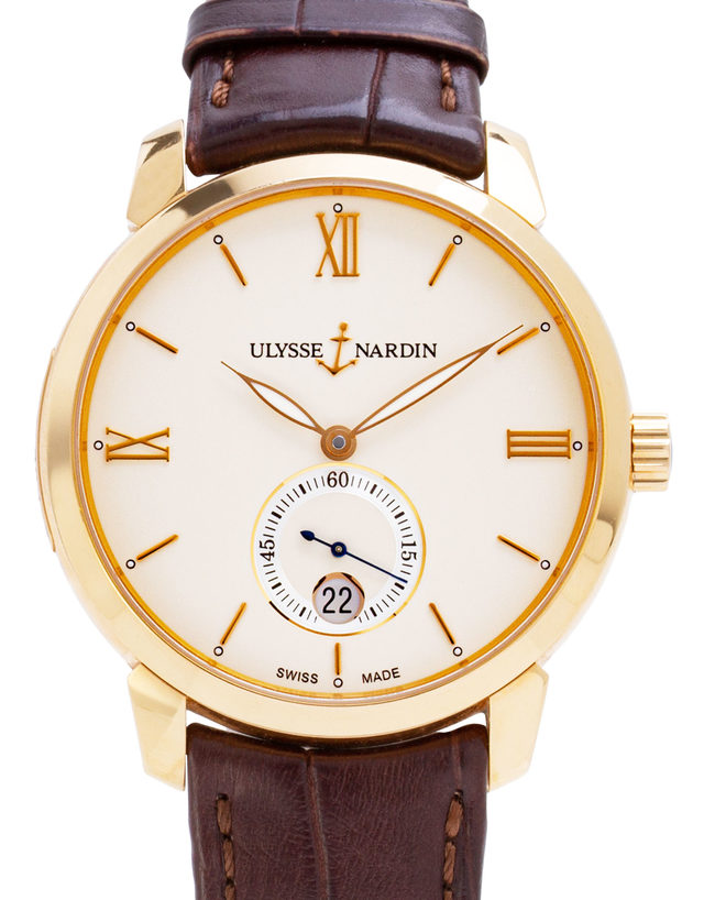 Ulysse Nardin San Marco Classico 8276-119-2/31  Baton  2016  Very Good  Case Material Yellow Gold  Bracelet Material: Leather