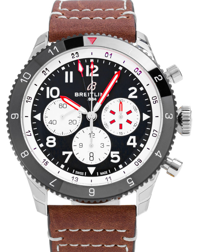 Breitling Super Avi B04 Chronograph Gmt 46 Mosquito Yb04451a1b1x1  Arabic Numerals  2022  Unworn  Case Material Steel  Bracelet Material: Leather