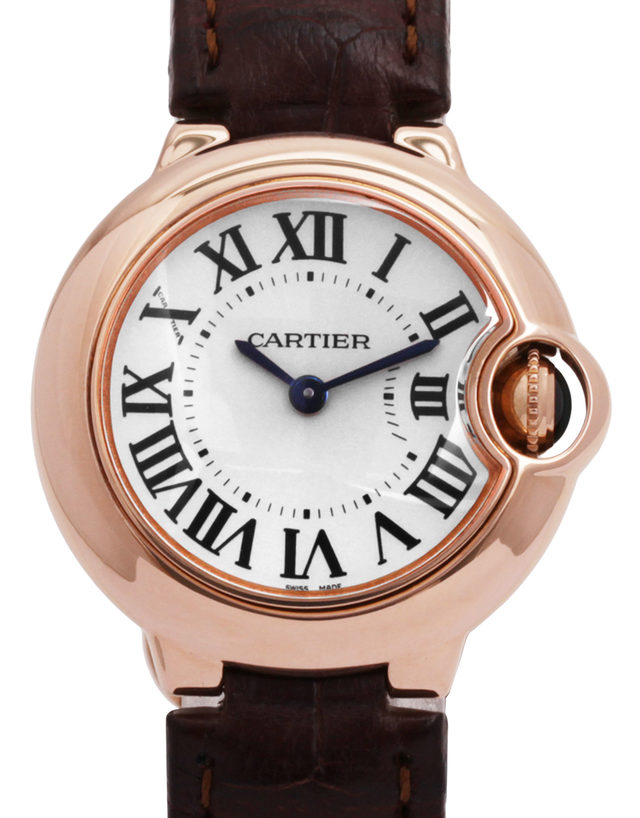 Cartier Ballon Bleu W6900256  Roman Numerals  2014  Very Good  Case Material Rose Gold  Bracelet Material: Leather