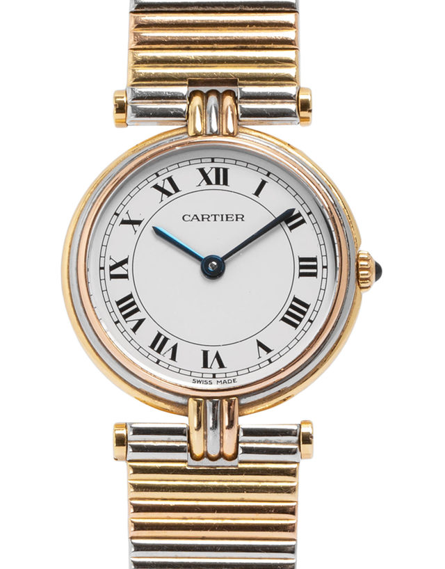 Cartier Vendome Tri-color 81004  Roman Numerals  1985  Very Good  Case Material Yellow Gold  Bracelet Material: Yellow Gold