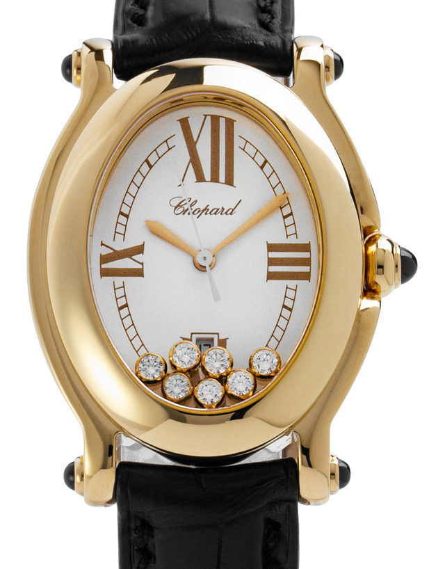 Chopard Happy Sport 27/7000-23  Roman Numerals  2006  Very Good  Case Material Yellow Gold  Bracelet Material: Leather