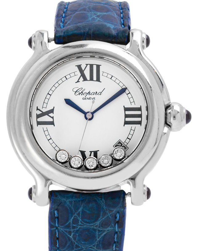 Chopard Happy Sport 28/8347  Roman Numerals  2005  Very Good  Case Material Steel  Bracelet Material: Leather