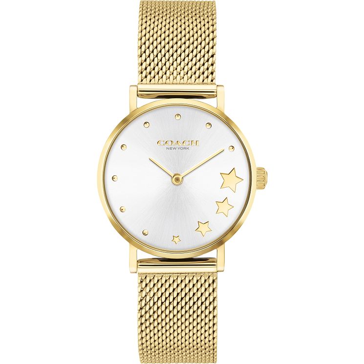 Coach Perry Ladies Yellow Gold Tone Mesh Bracelet Watch