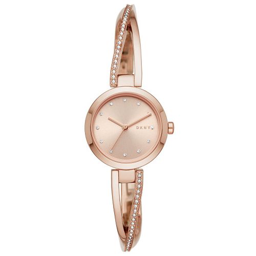 Dkny Crosswalk Crystal Ladies Rose Gold Tone Bangle Watch