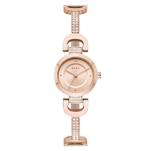 Dkny Ladies Reade Rose Gold Tone Crystal Bracelet Watch