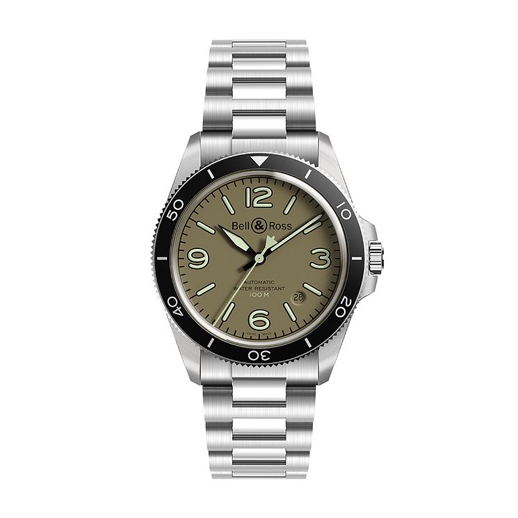 BellandRoss Br V Military Green Mens Stainless Steel Watch