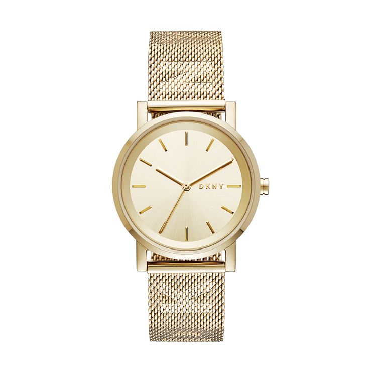 Dkny Soho Ladies Yellow Gold Tone Mesh Bracelet Watch