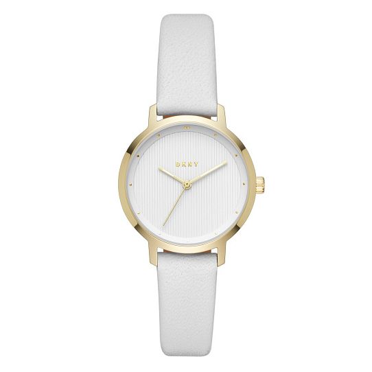 Dkny The Modernist Yellow Gold Tone Grey Strap Watch