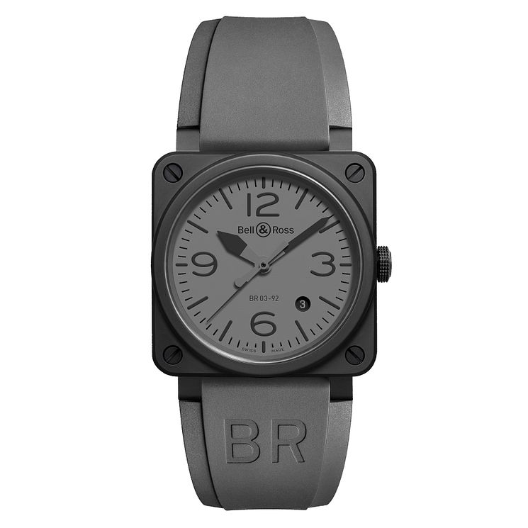 BellandRoss Br03 Mens Ceramic Grey Strap Watch