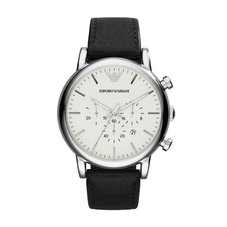 Emporio Armani Chronograph Mens Black Leather Strap Watch