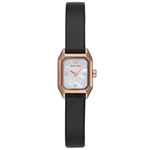 Emporio Armani Ladies Black Leather Strap Watch