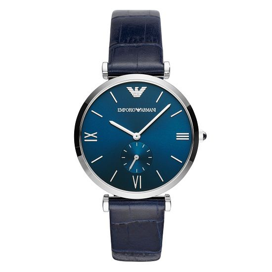 Emporio Armani Mens Blue Leather Strap Watch