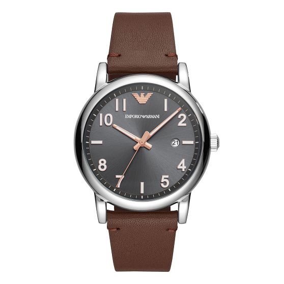 Emporio Armani Mens Brown Leather Strap Watch