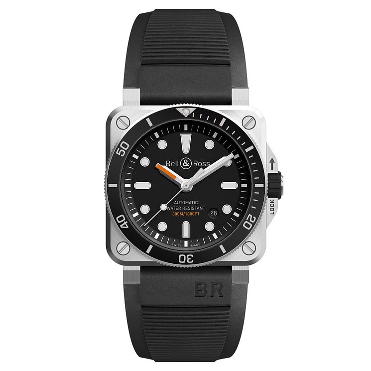 BellandRoss Br392 Mens Stainless Steel Black Strap Watch