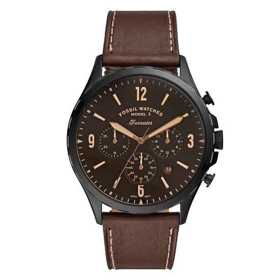 Fossil Forrester Mens Brown Leather Strap Watch