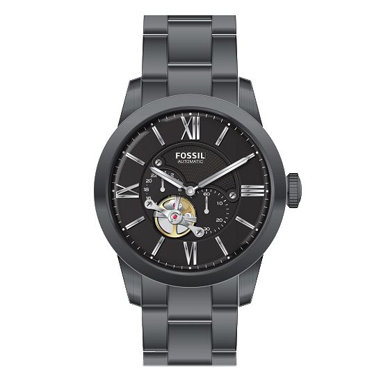 Fossil Mens Black Dial Grey Ip Bracelet Watch