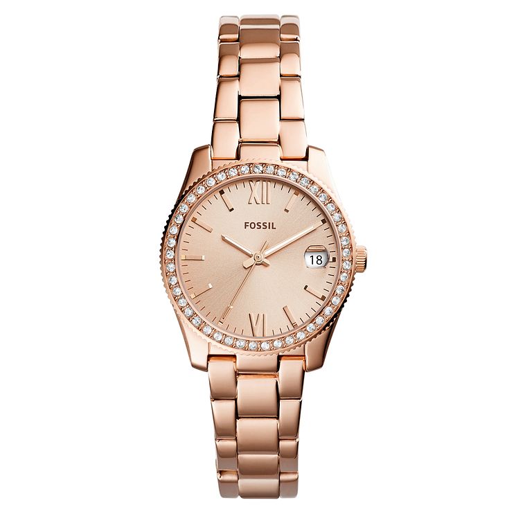 Fossil Scarlette Mini Ladies Rose Gold Tone Stone Set Watch