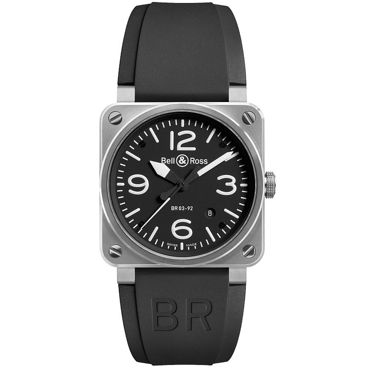 BellandRoss Mens 42mm Stainless Steel Black Strap Watch