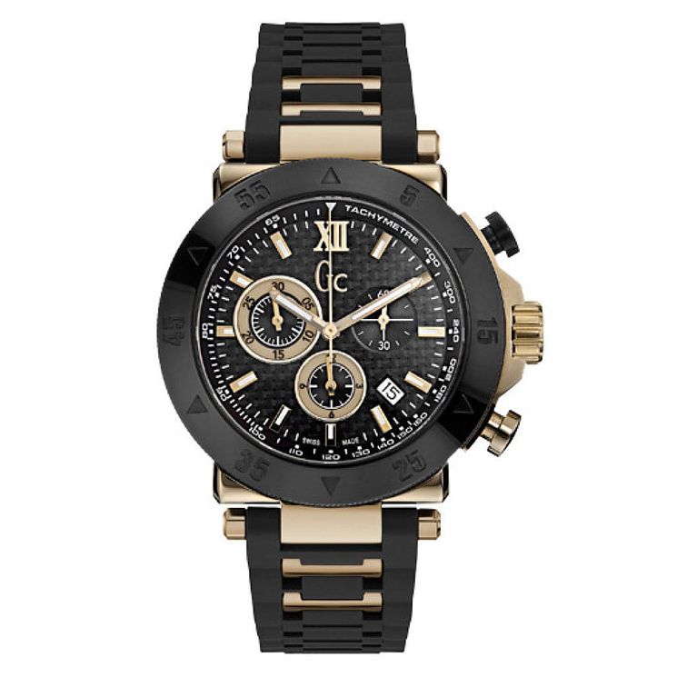 Gc Sport Mens Rose Gold Plated Black Strap Watch