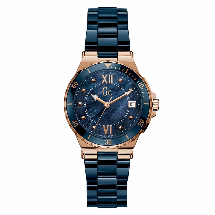 Gc Structura Ladies Blue Ceramic Bracelet Watch