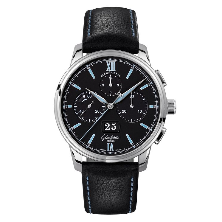 Glashutte Senator Mens Black Chronograph Strap Watch