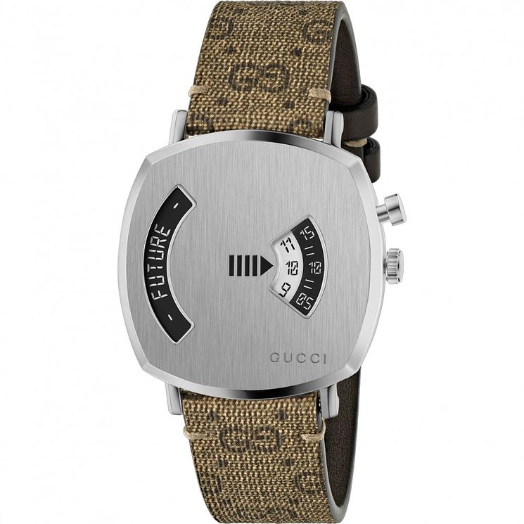 Gucci Grip Unisex Silver Brown Bracelet Watch