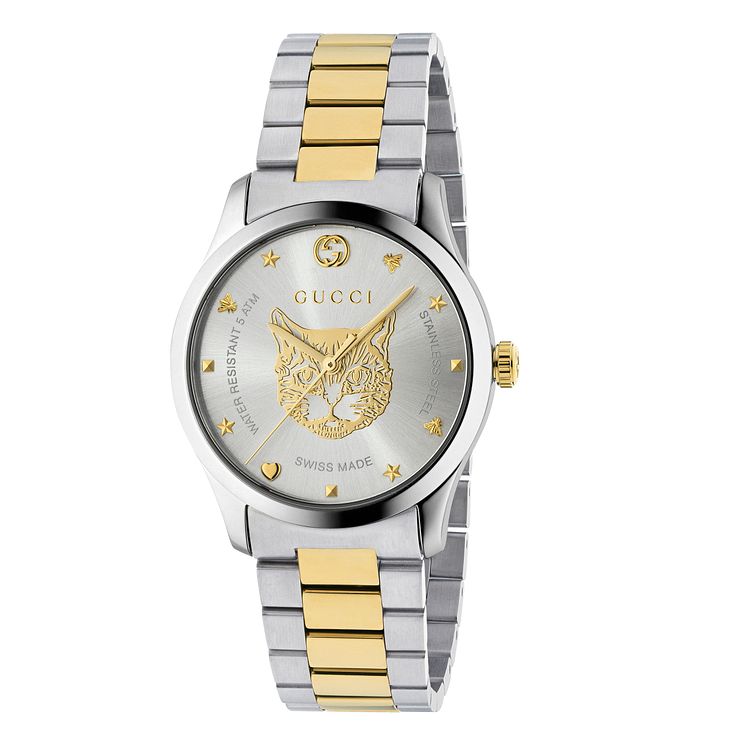 Gucci G-timeless Unisex Cat Two Tone Bracelet Watch