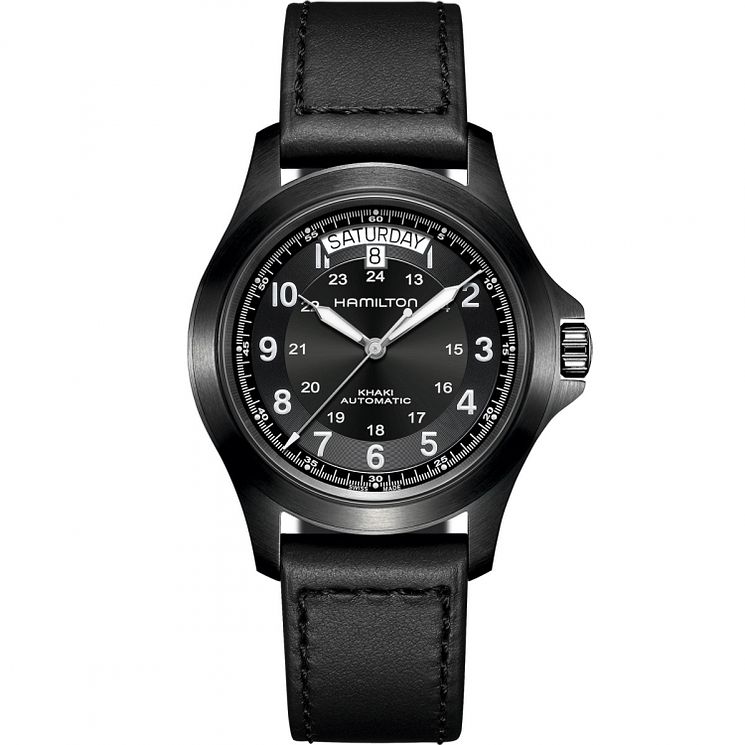 Hamilton Khaki Field King Auto Black Leather Strap Watch