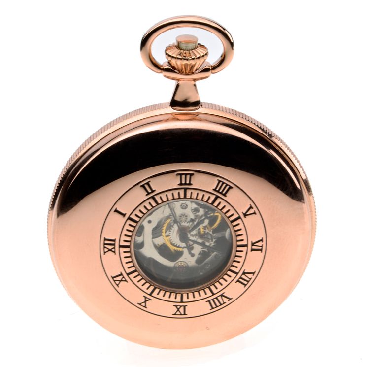 Jean Pierre Mens Rose Gold Plated Skeleton Pocket Watch