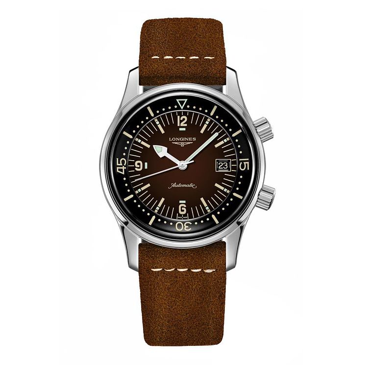 Longines Heritage Legend Diver Brown Leather Strap Watch