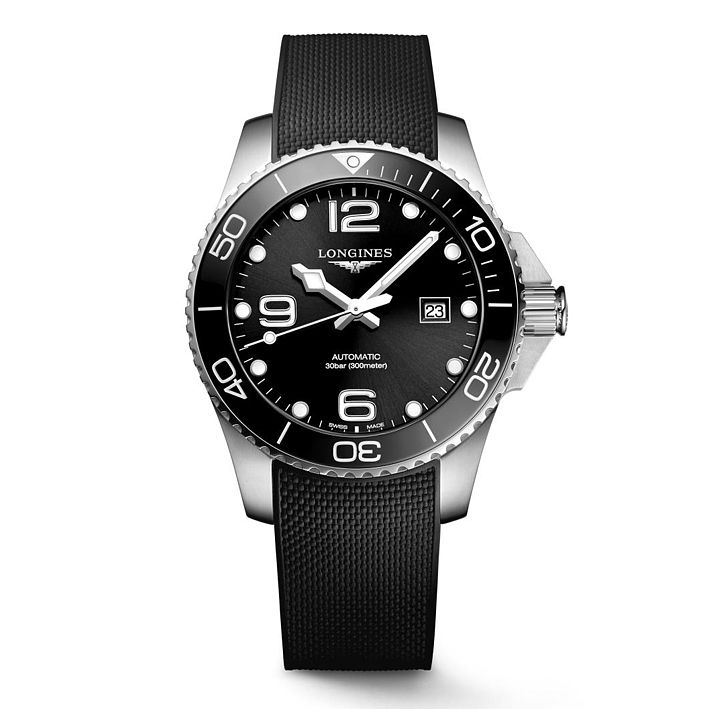 Longines Hydroconquest Mens Black Rubber Strap Watch