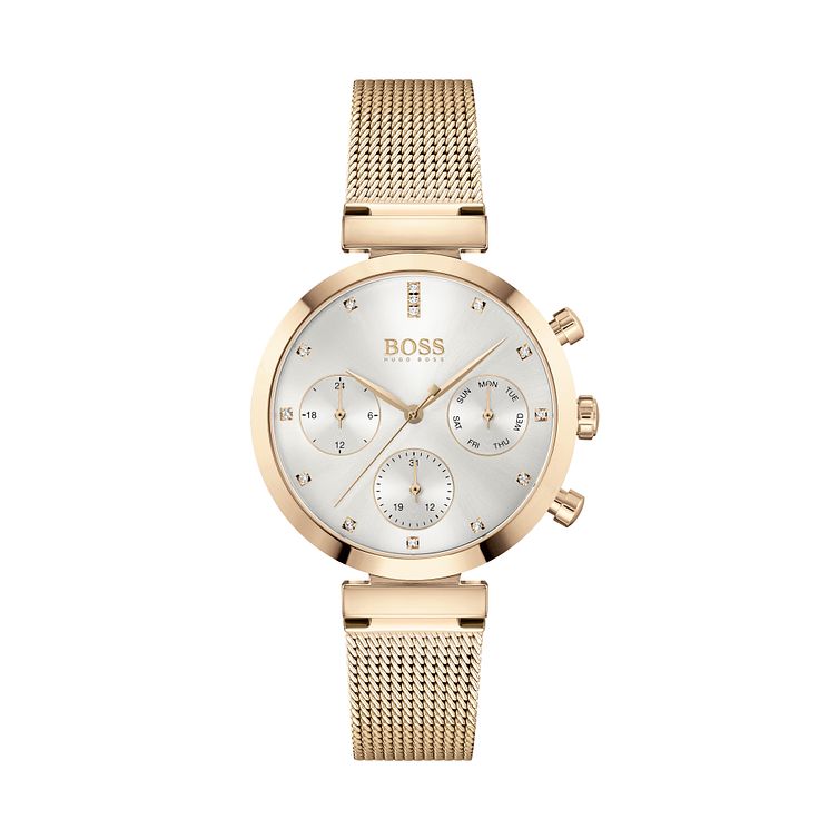 Boss Flawless Crystal Rose Gold Tone Mesh Bracelet Watch