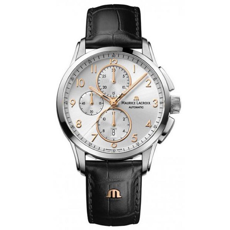 Maurice Lacroix Pontos Chronograph Black Leather Strap Watch