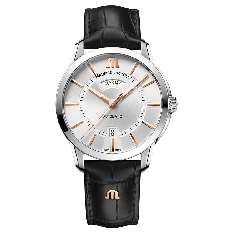 Maurice Lacroix Pontos Day Date Black Leather Strap Watch