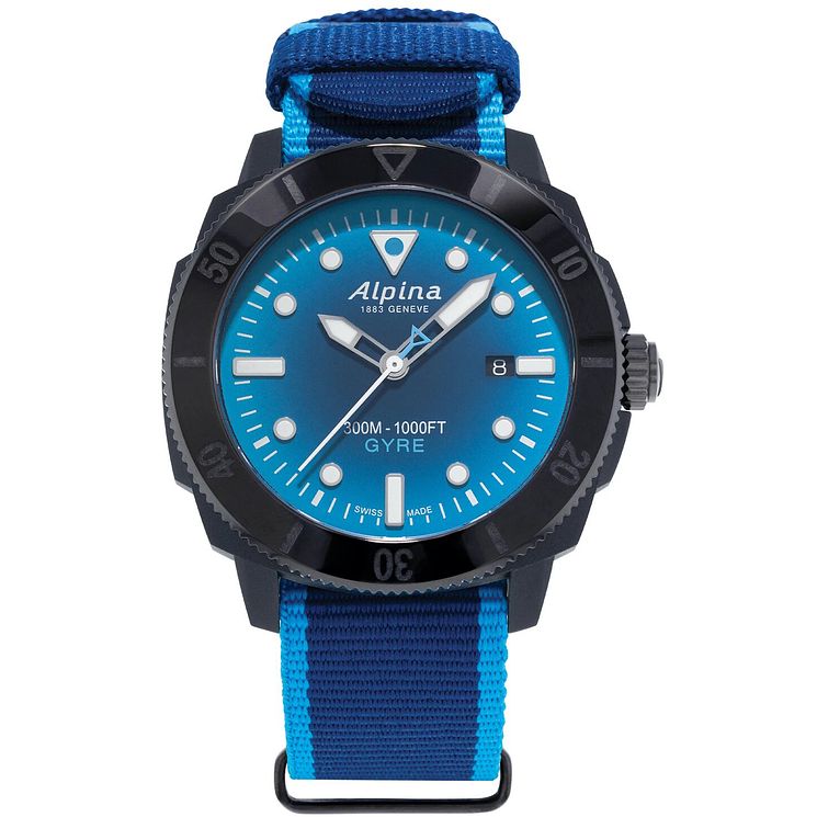 Alpina Seastrong Diver Gyre Mens Blue Nato Strap Watch