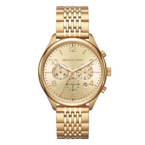 Michael Kors Merrick Mens Yellow Gold Plated Strap Watch