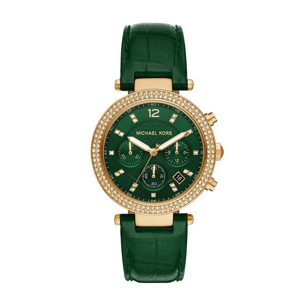 Michael Kors Parker Ladies Green Leather Strap Watch