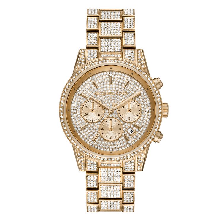 Michael Kors Ritz Glitz Yellow Gold Tone Bracelet Watch